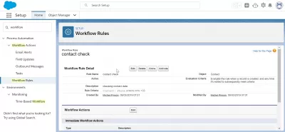Comment créer un flux de travail dans SalesForce? : Worlkflow règle créée dans SalesForce foudre