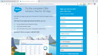 Koliko stane SalesForce stroški licenca? : SalesForce obrazec za brezplačno poskusno registracijo
