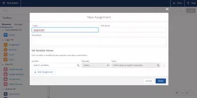 SalesForce: How to activate a flow in the SalesForce flow builder? : New assignment creation in flow builder