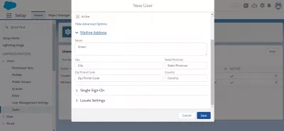 Kako dodati korisnika u SalesForce Lightning? : Napredne opcije za poštansku adresu