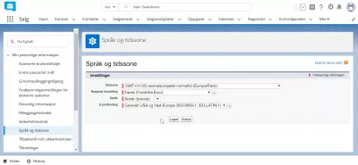 Como Mudar A Linguagem No Relâmpago Salesforce? : Interface SalesForceLightning exibida em norueguês