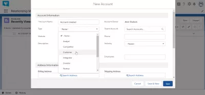 Hoe maak je een account aan in SalesForce Lightning? : Selectie van het accounttype
