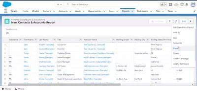 How to export contacts from SalesForce Lightning? : Contacts report export option in edit report menu