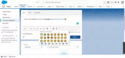 Salesforce Lightning: Paano Gumamit ng Chatter (at Bakit) : Pagdaragdag ng isang emoticon sa isang mensahe ng chatter