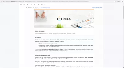 Ifirma Review: Hvor god er det for det polske selskabsregnskab og CRM? : Slut på året e -mail -kommunikation om mulige virksomhedsoptimeringsløsningertranslated automatically