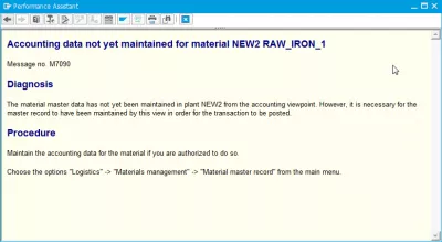 SAP-kirjanpitotietoja ei ole vielä ylläpidetty : SAP-virheilmoitus M7090 kirjanpitotietoja ei ole vielä säilytetty materiaalin osalta
