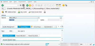Données comptables SAP non encore gérées : Maintenance des vues comptables pour le matériel