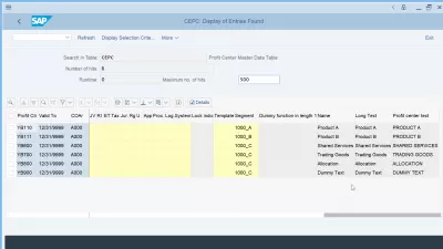 SAP S/4HANA profit center table CEPC : Fields of the CEPC table displayed in table viewer
