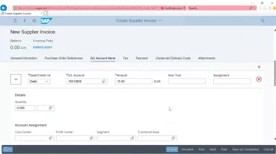 Как да създам фактура за доставчик в SAP? FB60 в SAP FIORI : Раздел „Елементи на главната книга“