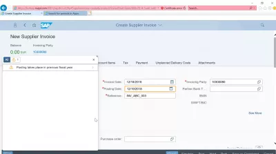 Comment créer une facture fournisseur dans SAP? FB60 dans SAP FIORI : La comptabilisation a lieu au cours de l'exercice précédent