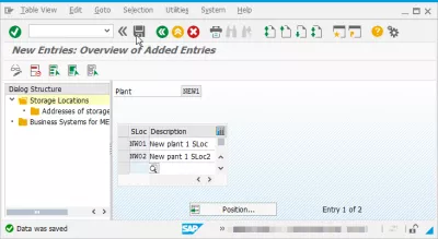 How to create a storage location in SAP : New storage locations saved