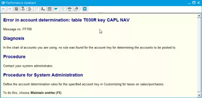 Zpráva FF709 chyba při určování účtu: tabulka T030K : Chybová zpráva FF708