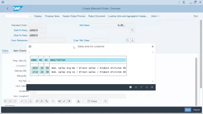 How to create sales order in SAP S/4 HANA : Select customer sales organization, distribution channel and division in VA01