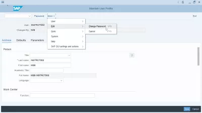 SAP پاس ورڈ دوبارہ ترتیب دیں اور تبدیل کرنے کے لئے کس طرح؟ : پاس ورڈ مینو کو برقرار رکھیں صارف پروفائل ٹرانزیکشن میں