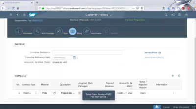 How to plan a customer project in SAP Cloud? : Sales Order Service created for billing