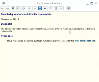 ¿Cómo realizar una comparación de precios de cotización en SAP? : Mensaje de error 06616 Las citas seleccionadas no son directamente comparables