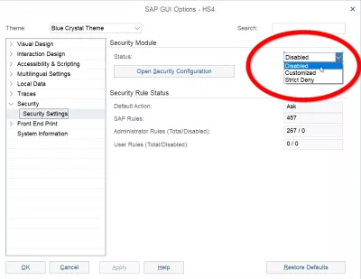 Remove SAP GUI Security Notifications : Fig 4 : SAP GUI Security Settings Options, changing security from customized to disabled