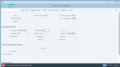 Cerere de ofertă: Creați cu ușurință un RFQ în SAP folosind ME41 : Creați RFQ: date antet