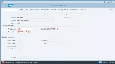 Richiesta di preventivo: creare facilmente una richiesta di offerta in SAP utilizzando ME41 : Errore SAP: inserire la data di consegna successiva alla scadenza per l'invio delle offerte