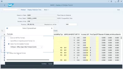 SAP Excel Cədvəlinə Necə Ixrac Ediləcək? : SAP ixrac cədvəli standart formatı dəyişdirir: bir hesabatı sağ vurmaqla standart ixrac formatını dəyişdirin və elektron tablo menyusunu seçin