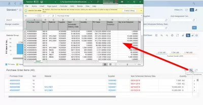 SAP Kā Eksportēt Uz Excel Izklājlapu? : SAP Fiori Eksportēt uz Excel Spreetheet no pirkuma pasūtījumu tabulas