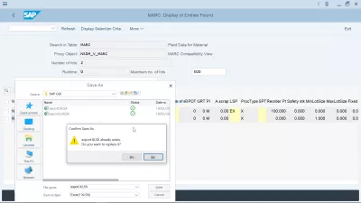 SAP كيفية التصدير إلى جدول بيانات Excel؟ : تأكيد حفظ الملف موجود بالفعل