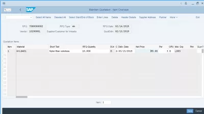 Creación de cotizaciones SAP ME47 para comprar en pasos sencillos : Actualización de presupuesto con respuesta del proveedor