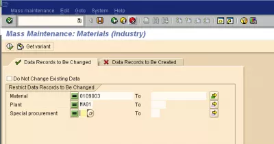 SAP mass change Material Master : Fig 12: selection screen in SAP