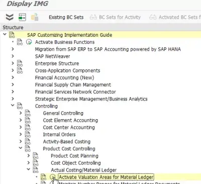 SAP Message C+302 – Material ledger not active in plant : Activate valuation areas for material ledger in SPRO 