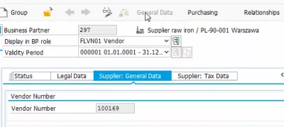 SAP Поставщик информации о покупке информации, еще не созданный путем покупки организации : SAP PIR Общие данные, отображающие номер нового поставщика