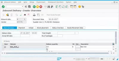 Rješavanje tvorničkog kalendara u SAP-u ne postoji : Izradite pregled dolazne isporuke