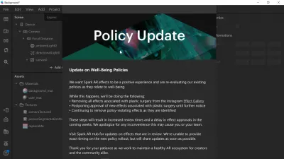 How to make an Instagram face filter? : Can't remove policy update window