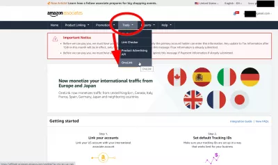 Amazon Associates OneLink - καθολική σύνδεση θυγατρικών της Amazon : Τοποθεσία σύνδεσης μενού Amazon Onelink