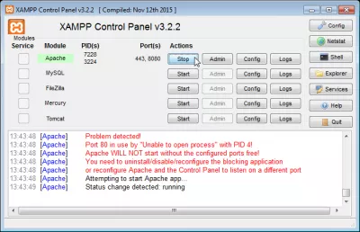 XAMPP-felport 80 är redan i bruk : Apache startade i XAMPP