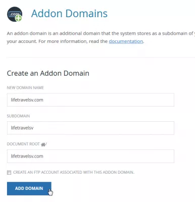 cPanel add new domain : Addon Domains menu in cPanel