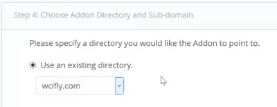 dominio de complemento de cPanel, crear un dominio de complemento : selección de directorio de dominio de complemento