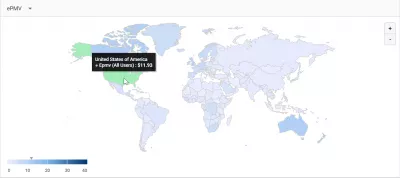 每個國家/地區的最高每千次展示費用率是多少？ Ezoic與AdSense : 按國家/地區劃分的最高Ezoic CPM率地圖，每千名訪問者的廣告收入