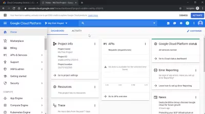 Hvordan oprettes en Google Cloud-konto? : Google Cloud-betjeningspanel