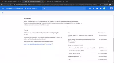Kaip sukurti „Google Cloud“ paskyrą? : „„Google Cloud““ platformos kaina of $1843 per month for NVIDIA Quadro Virtual Workstation