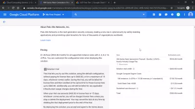 Cum să creezi un cont Google Cloud? : Costul platformei Google Cloud of $581 per month for VM-Series Next-Generation Firewall