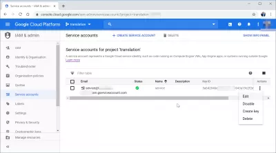 ¿Cómo crear una cuenta de servicio Google Cloud? : Lista de cuentas de servicio de Gcloud creadas