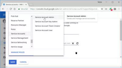 Come creare un account del servizio Google Cloud? : Selezione ruolo account servizio GCloud