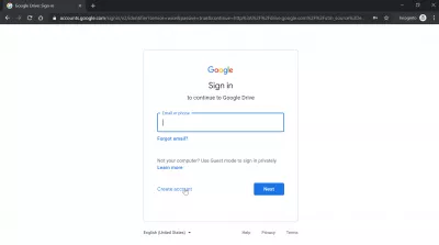 How to create a Google Cloud account and get 15GB Google Drive free storage ? : Create account option to get free storage with an external email addres