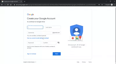 How to create a Google Cloud account and get 15GB Google Drive free storage ? : Use an external email address to create a Google Drive new account