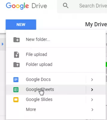 How to create interactive map in Google Sheets : Create new spreadsheet in Google Docs