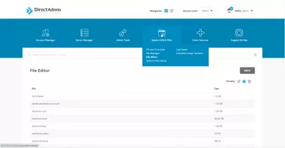 Primeiras etapas no DirectAdmin: administrador / revendedor : Informações do sistema DirectAdmin e tela de arquivos