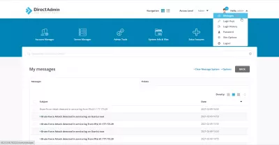 First Steps In DirectAdmin: Admin / Reseller : DirectAdmin user menu screen