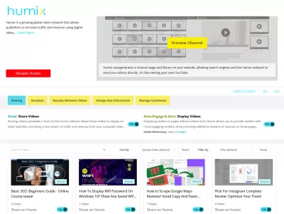 Ezoic Humix Review: YouTube Video Views Multiplied By 30, Earnings By 4! : Humix dashboard on Ezoic website