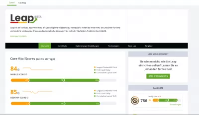 Ezoic LEAP.: Oversigt over et nyt webstedsværktøj fra Ezoic : Ezoic LEAP Dashboard med Core Web Vital Scores Evolution over tid