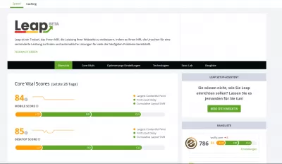 Ezoic LEAP: Überblick über ein neues Website-Geschwindigkeitstool von Ezoic : Ezoic LEAP Dashboard mit Entwicklung der Core Web Vital Scores im Laufe der Zeit